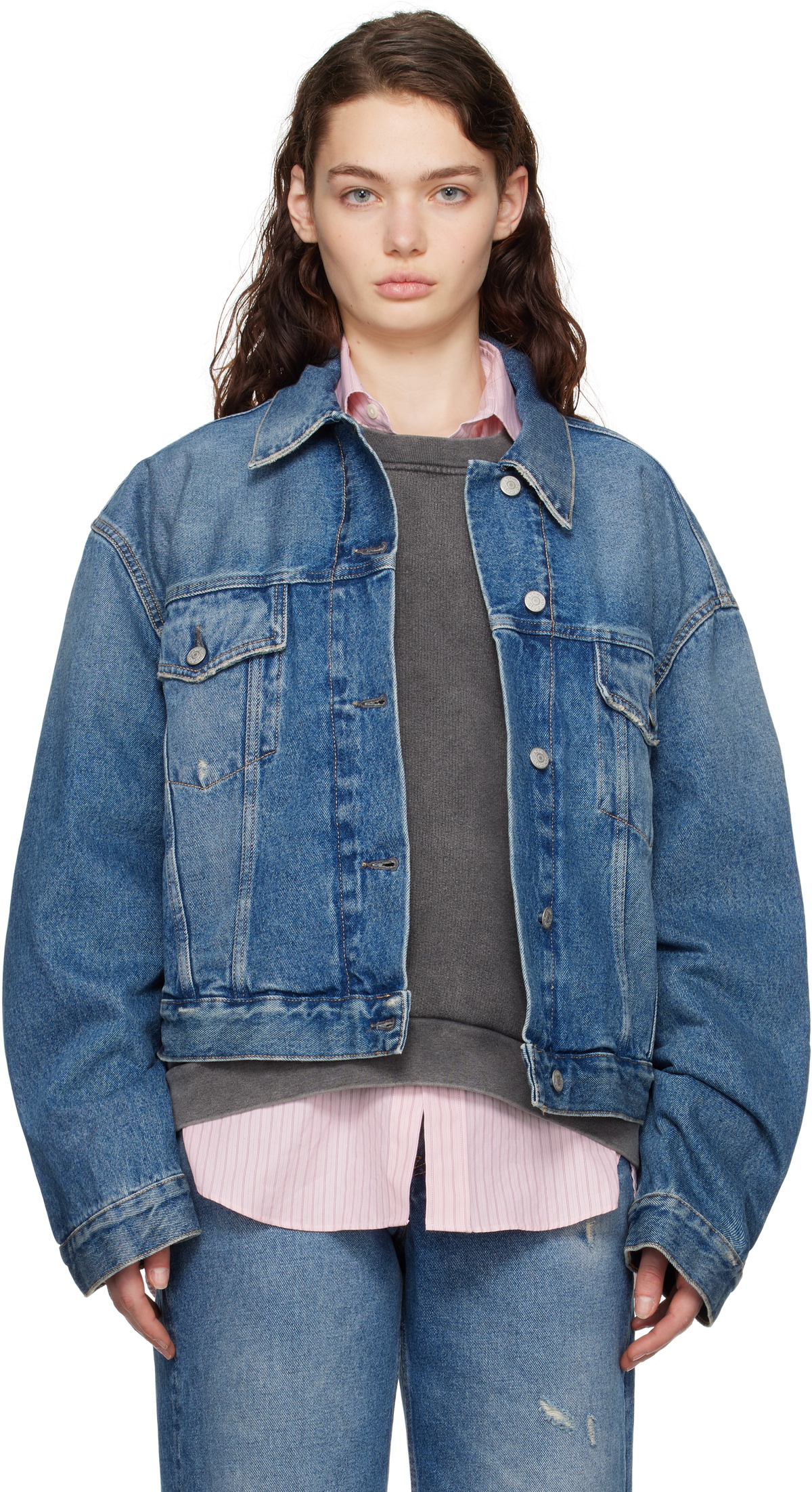 Acne Studios Blue Relaxed Cropped Fit Denim Jacket Acne Studios