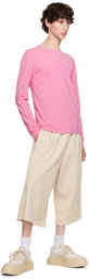 MM6 Maison Margiela Pink Flocked Long Sleeve T-Shirt