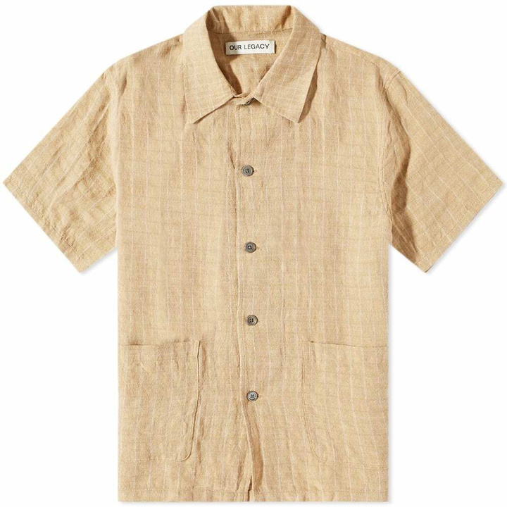 Photo: Our Legacy Men's Elder Pocket Short Sleeve Shirt in Oat Texan Pinstripe