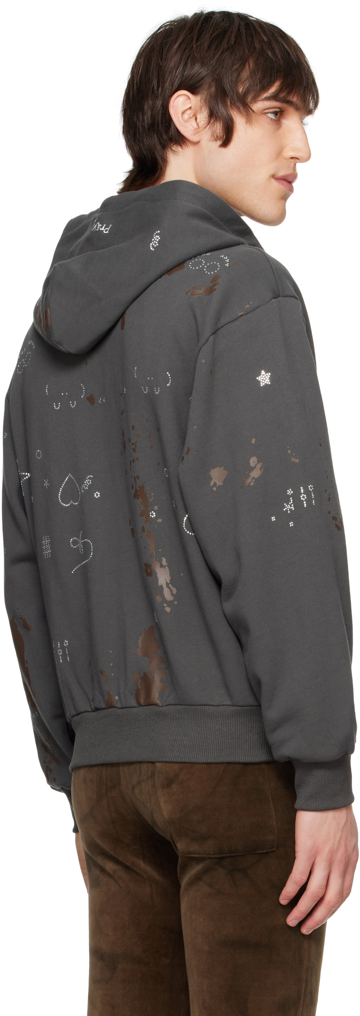 Praying Gray Mud Rhinestone Hoodie