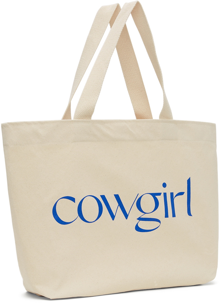 Cowgirl Blue Co SSENSE Exclusive Off-White & Blue Canvas Logo Tote