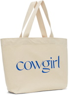 Cowgirl Blue Co SSENSE Exclusive Off-White & Blue Canvas Logo Tote