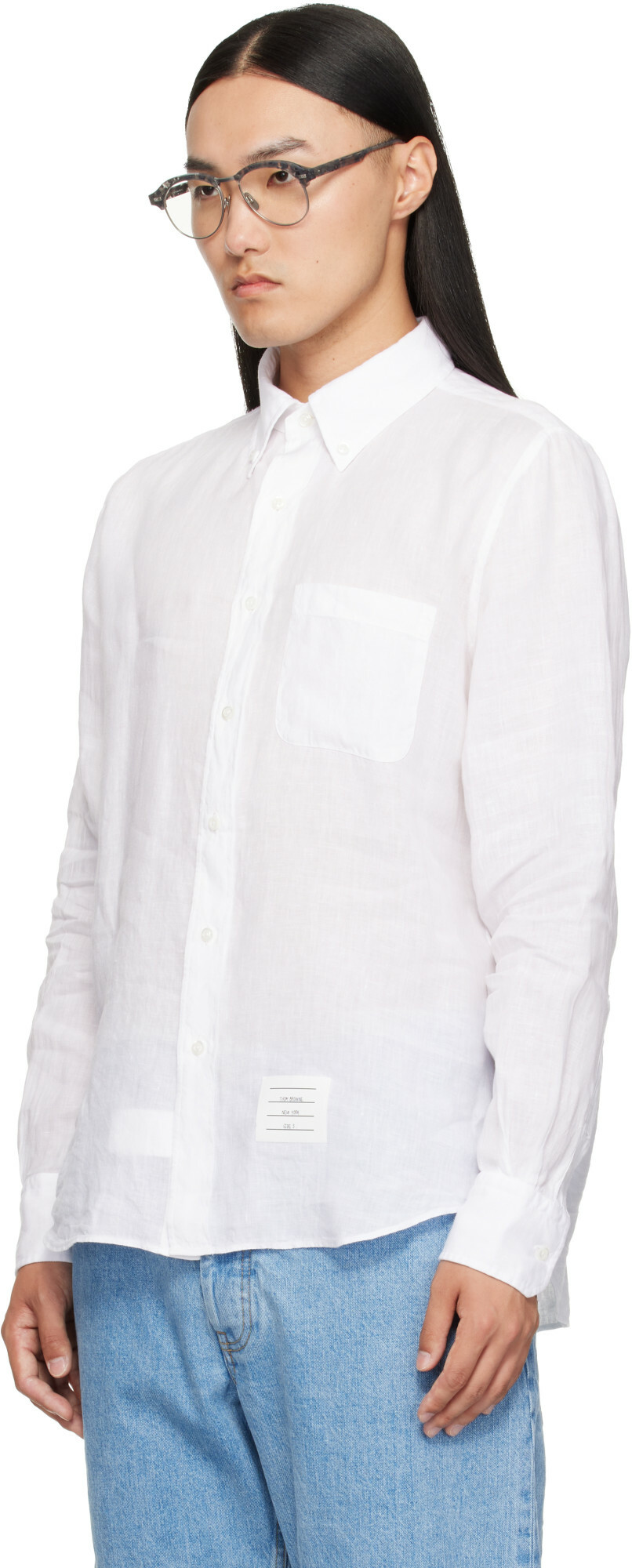 Thom Browne White Linen 4-Bar Shirt