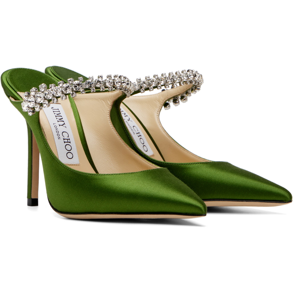 Jimmy Choo Green Bing 100 Satin Heels