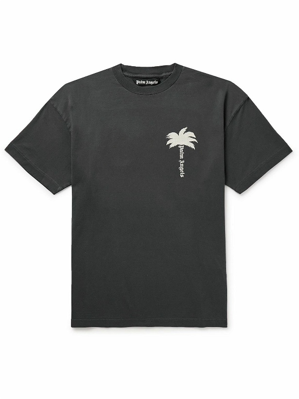 Photo: Palm Angels - The Palm Logo-Print Cotton-Jersey T-shirt - Gray
