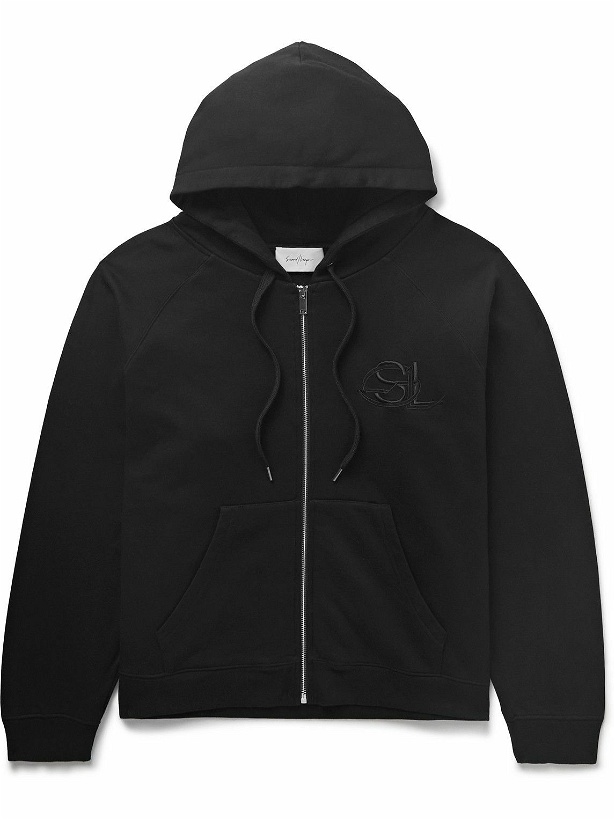Photo: SECOND / LAYER - Logo-Embroidered Organic Cotton-Jersey Zip-Up Hoodie - Black
