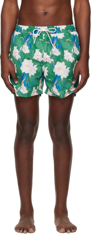 Photo: BOSS Green Logo-Detail Floral Print Swim Shorts