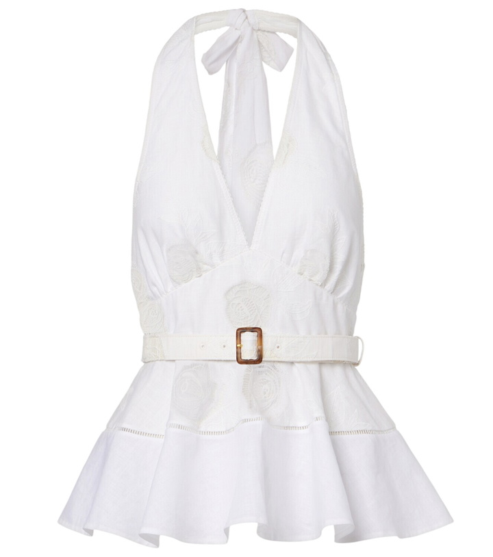 Photo: Self-Portrait Broderie anglaise peplum linen and cotton top