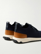 Tod's - Calzino Leather-Trimmed Stretch-Knit Sneakers - Blue