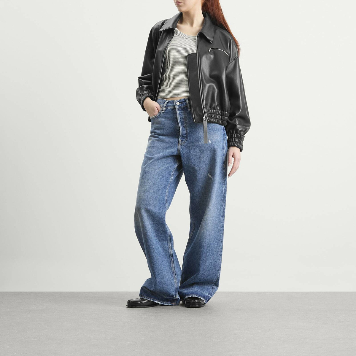 Jil Sander Women's Leather Bomber Jacket in Black