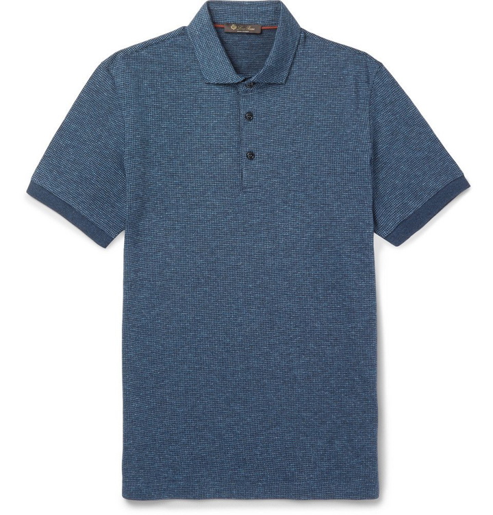 Photo: Loro Piana - Puppytooth Virgin Wool and Cotton-Blend Polo Shirt - Men - Blue