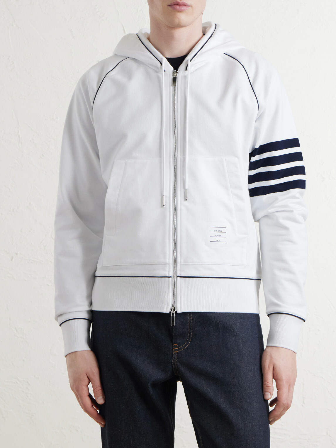 Thom Browne - 4-Bar Cotton-Jersey Zip-Up Hoodie - White