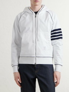 Thom Browne - 4-Bar Cotton-Jersey Zip-Up Hoodie - White