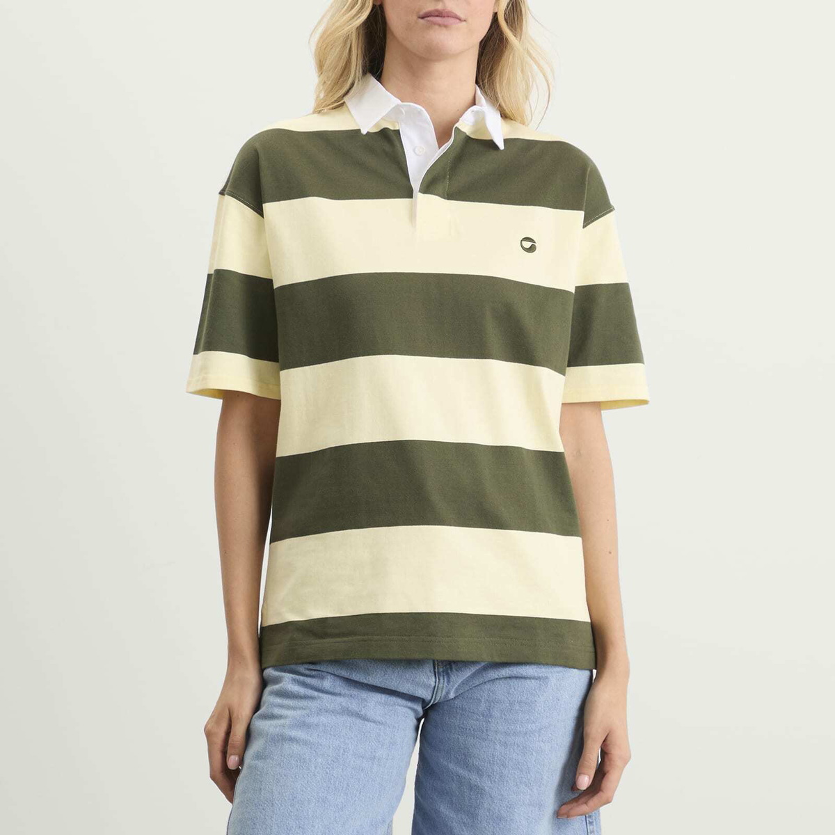 Coperni Women's Striped Polo Top in Green Yellow