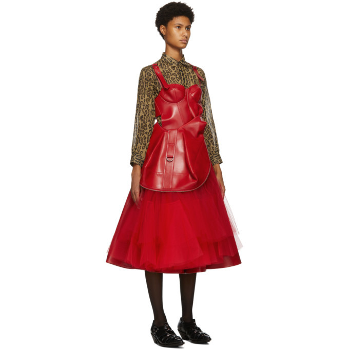 Junya Watanabe Red Faux Leather Tulle Dress Junya Watanabe