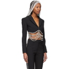 AREA Black Crystal Baguette Cropped Blazer
