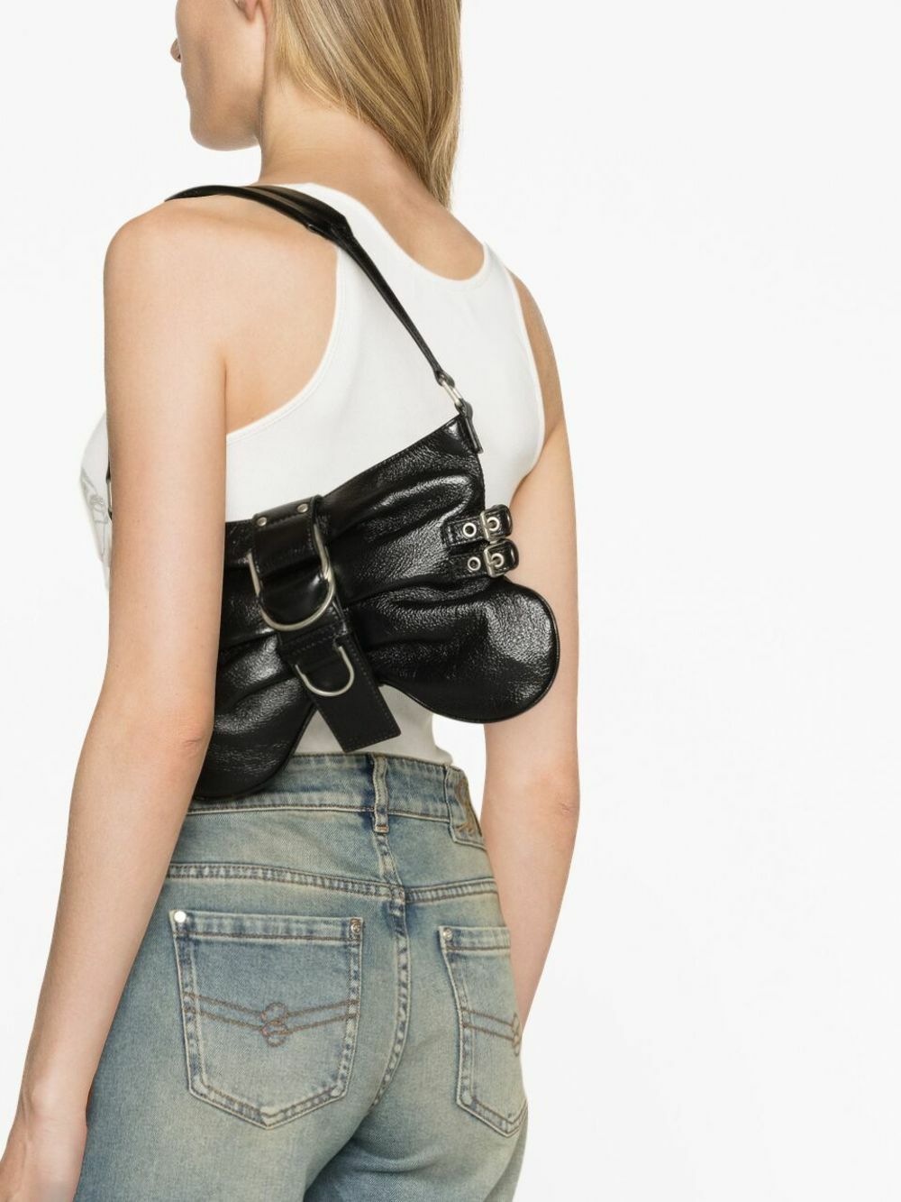 BLUMARINE - Butterfly Large Leather Shoulder Bag Blumarine