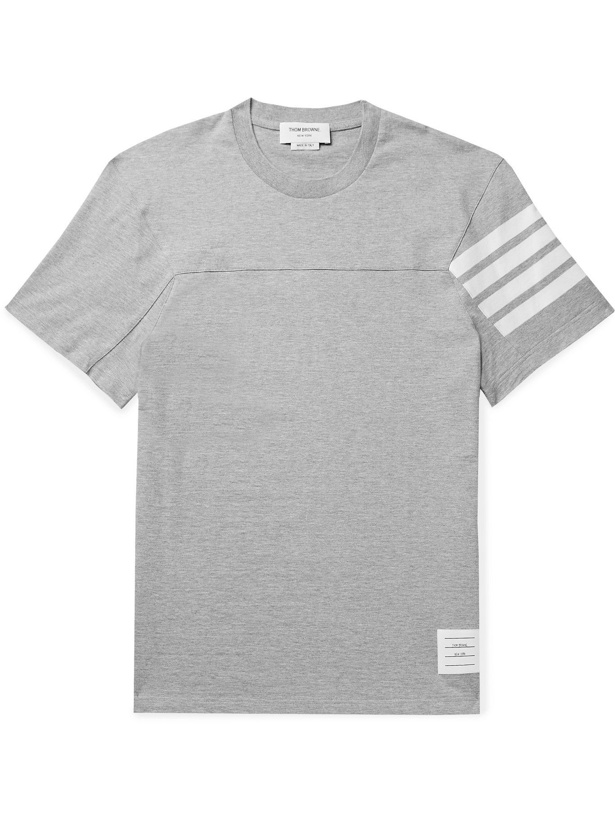 Photo: THOM BROWNE - Striped Cotton-Jersey T-Shirt - Gray