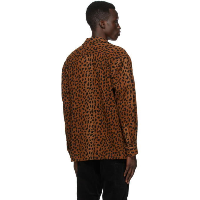 WACKO MARIA Brown and Black Leopard Open Collar Shirt