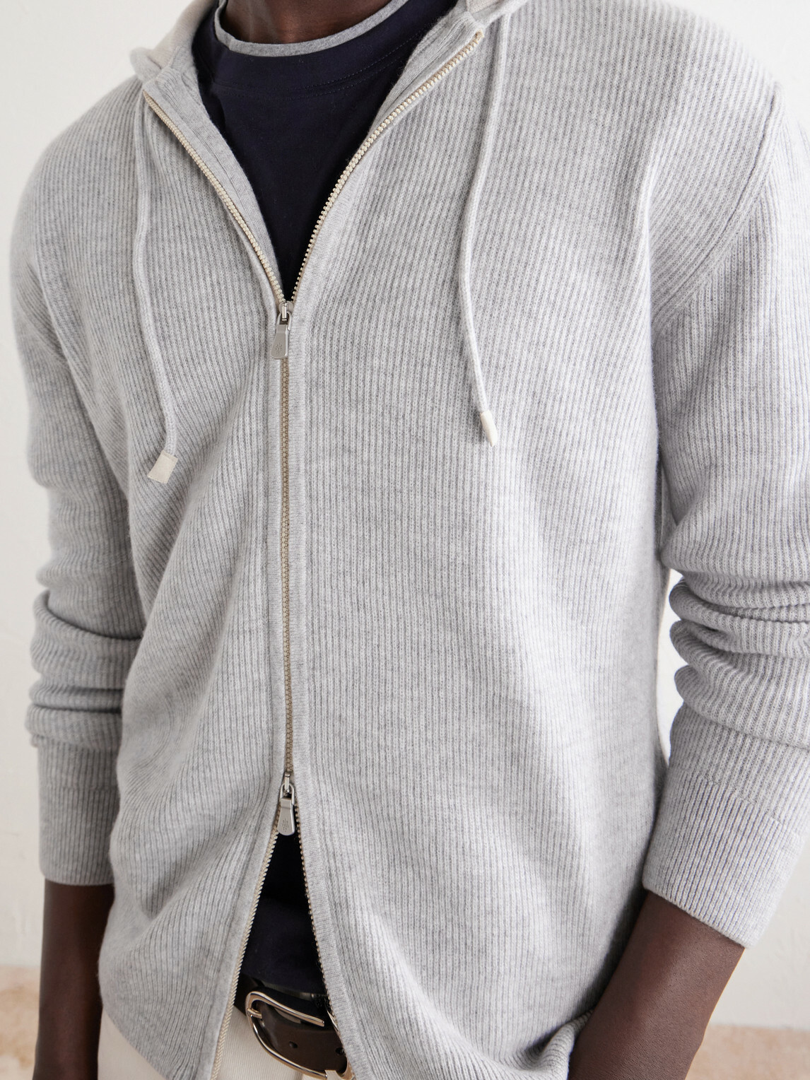 Eleventy - Ribbed Cashmere Zip-Up Hoodie - Gray