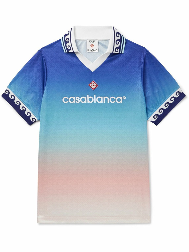 Photo: Casablanca - Appliquéd Logo-Print Jacquard Polo Shirt - Blue