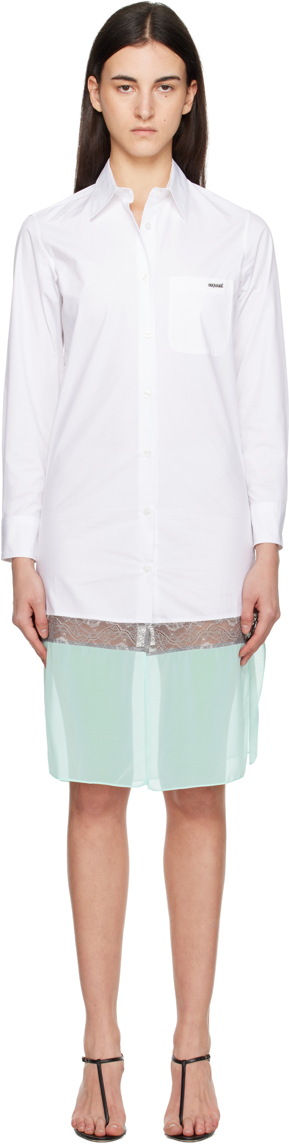 Coperni White & Green Multi Layer Shirt Midi Dress