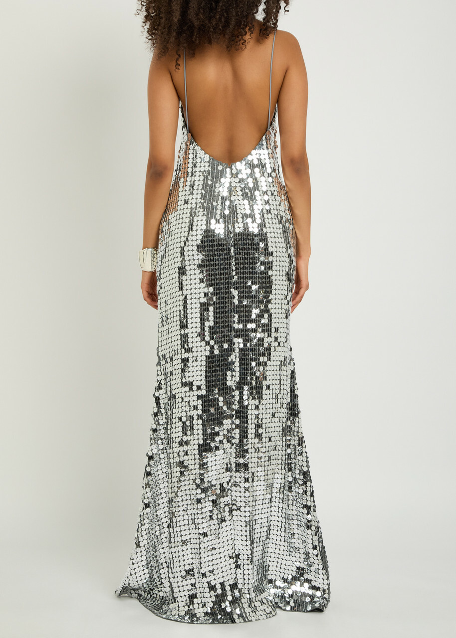 The New Arrivals Ilkyaz Ozel Claudie Sequin-embellished Maxi Dress Grey