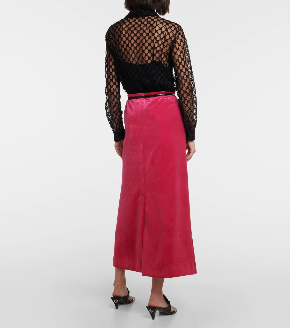 【関税&送料込】Gucci Fuchsia Velvet Skirt Gucci Horsebit velvet midi skirt Gucci