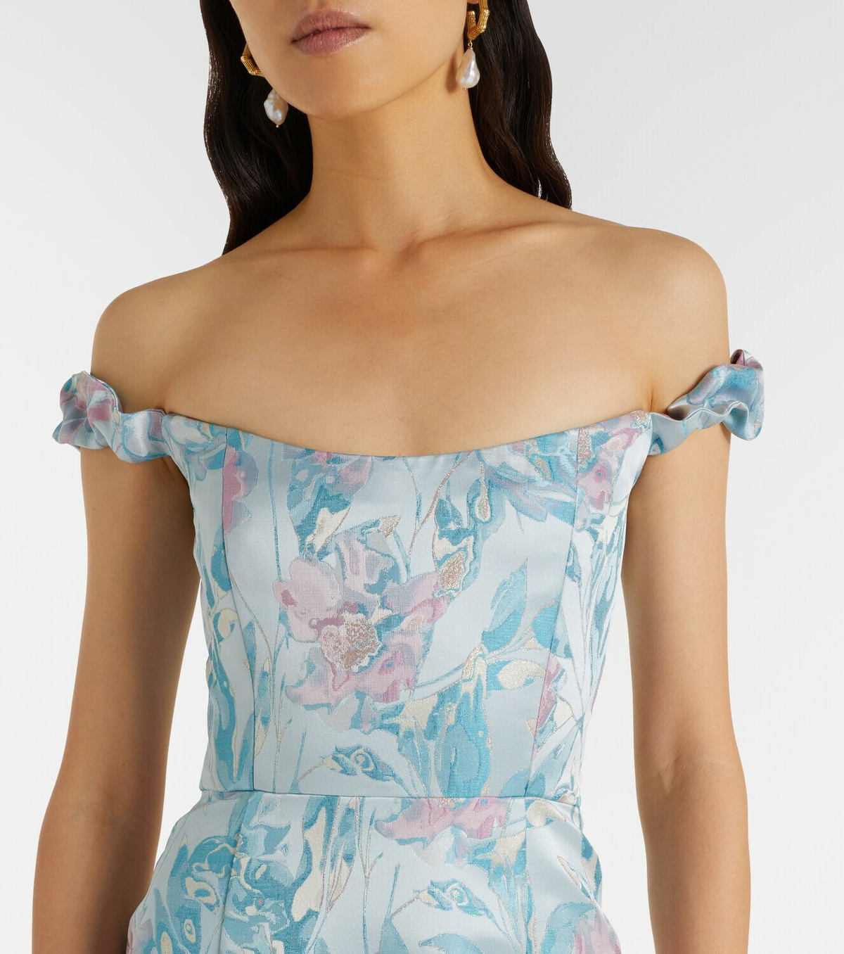 Markarian Yolanda floral off-shoulder brocade gown