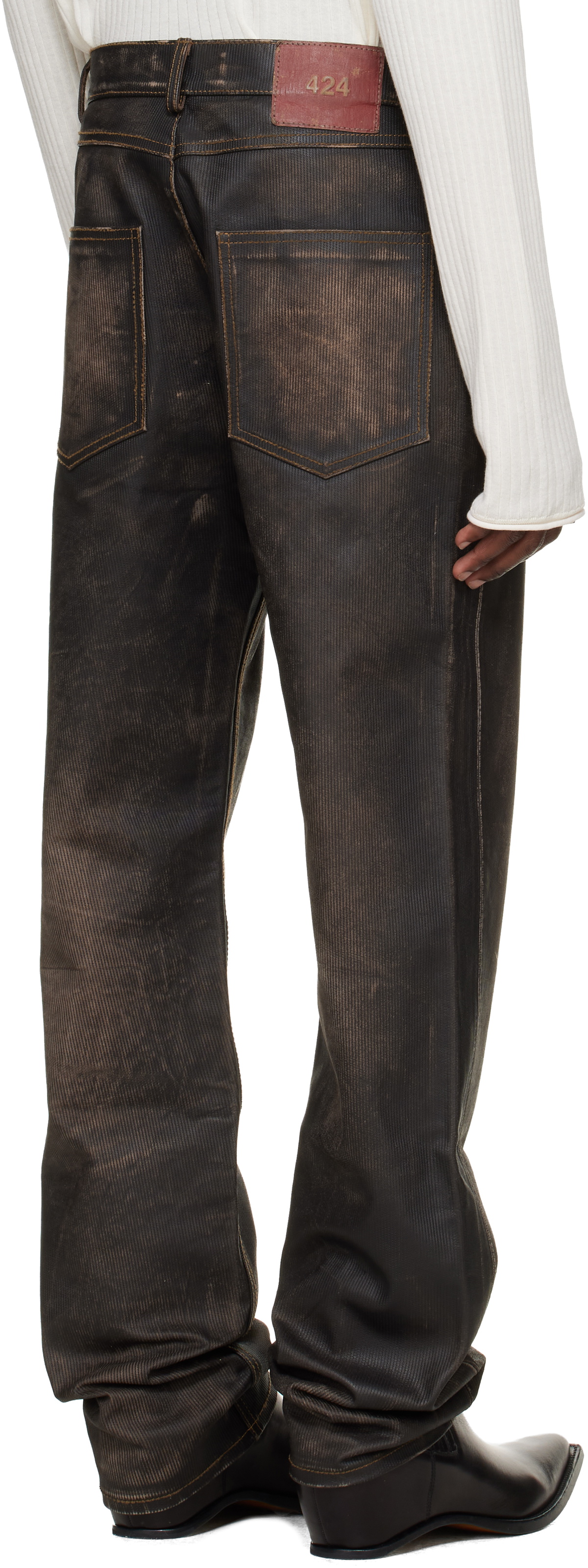 424 Brown Moto Leather Pants