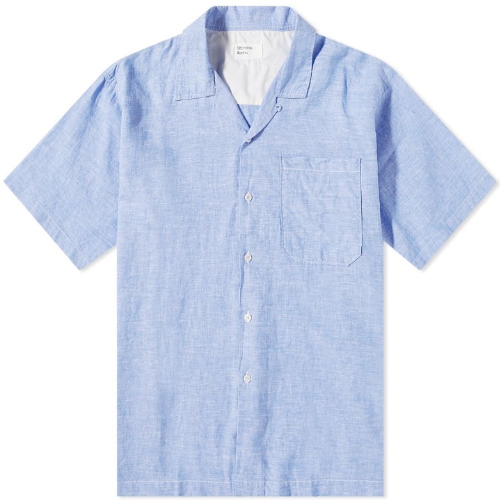 Photo: Universal Works Men's Linen Camp Shirt in Blue