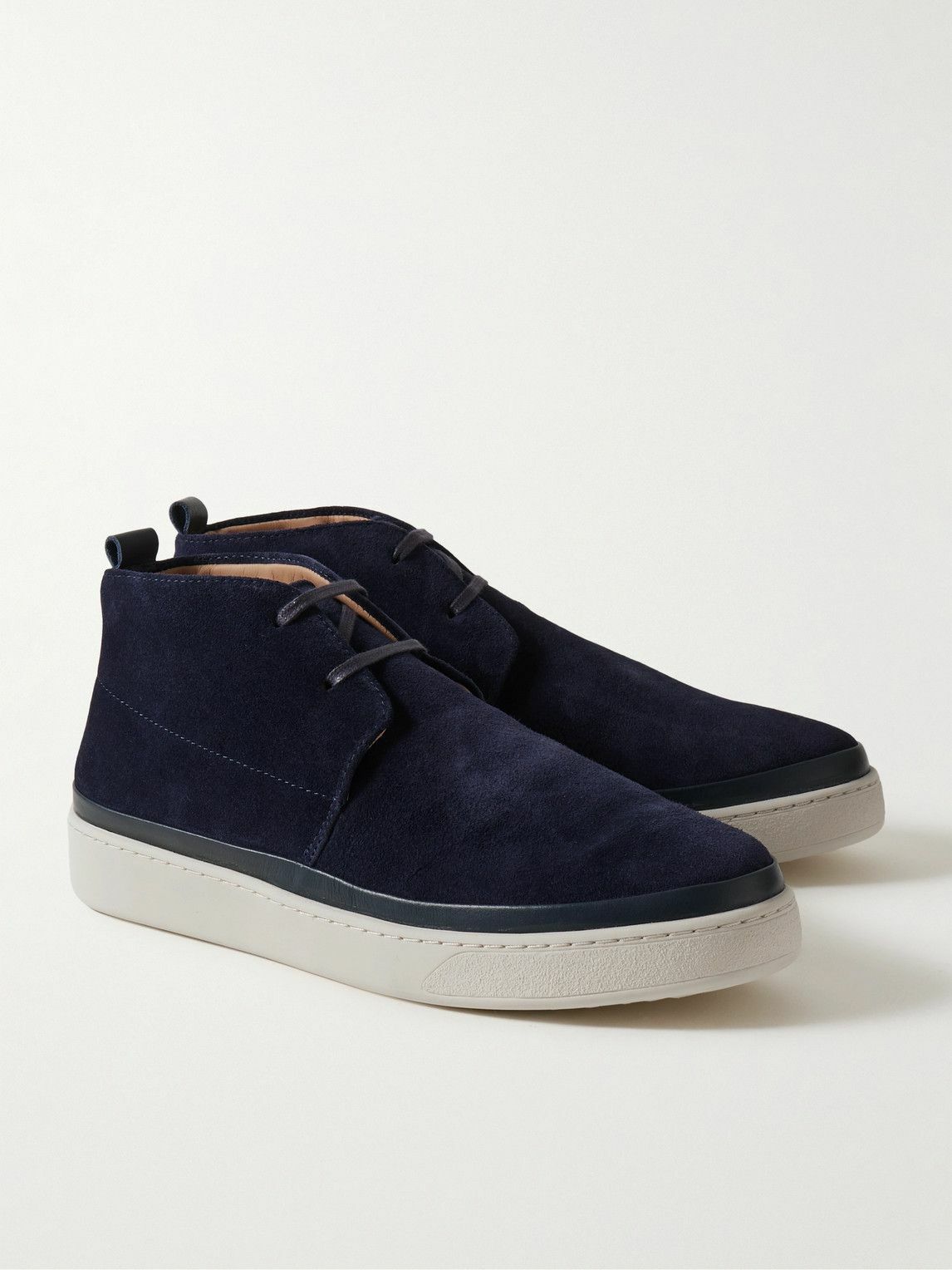 Mulo - Leather-Trimmed Waxed-Suede Chukka Boots - Blue
