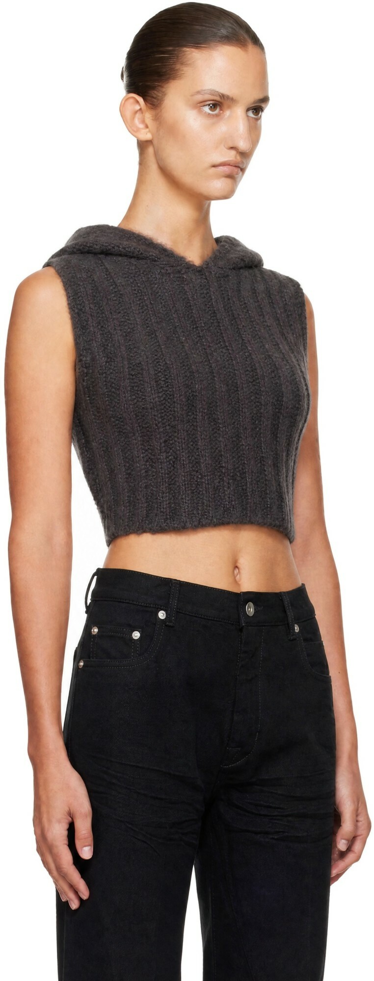 Rick Owens Gray Tower Cropped Tank Hoodie