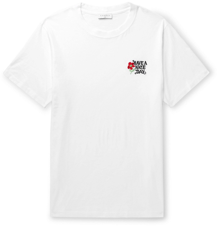 Photo: Sandro - Embroidered Cotton-Jersey T-Shirt - White
