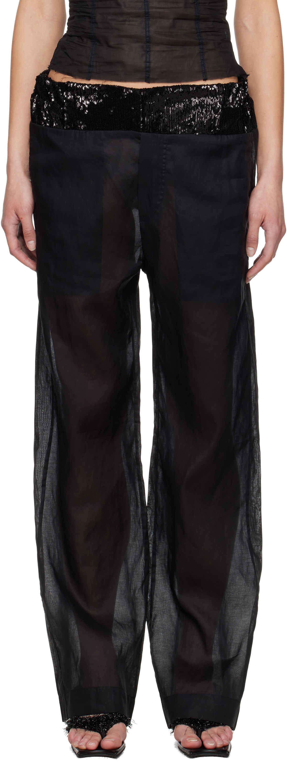 Edward Cuming Black Patch Work Elasticated Trousers