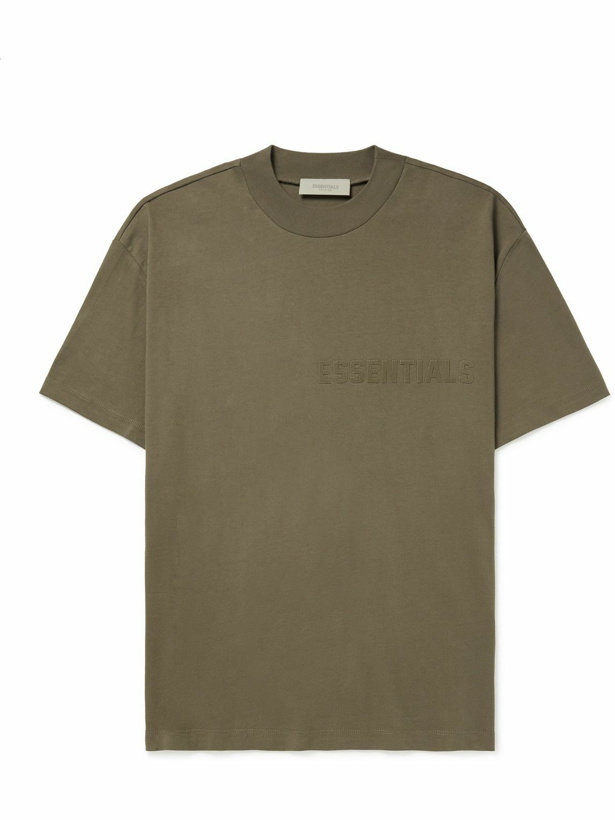 Photo: FEAR OF GOD ESSENTIALS - Oversized Logo-Flocked Cotton-Jersey T-Shirt - Brown