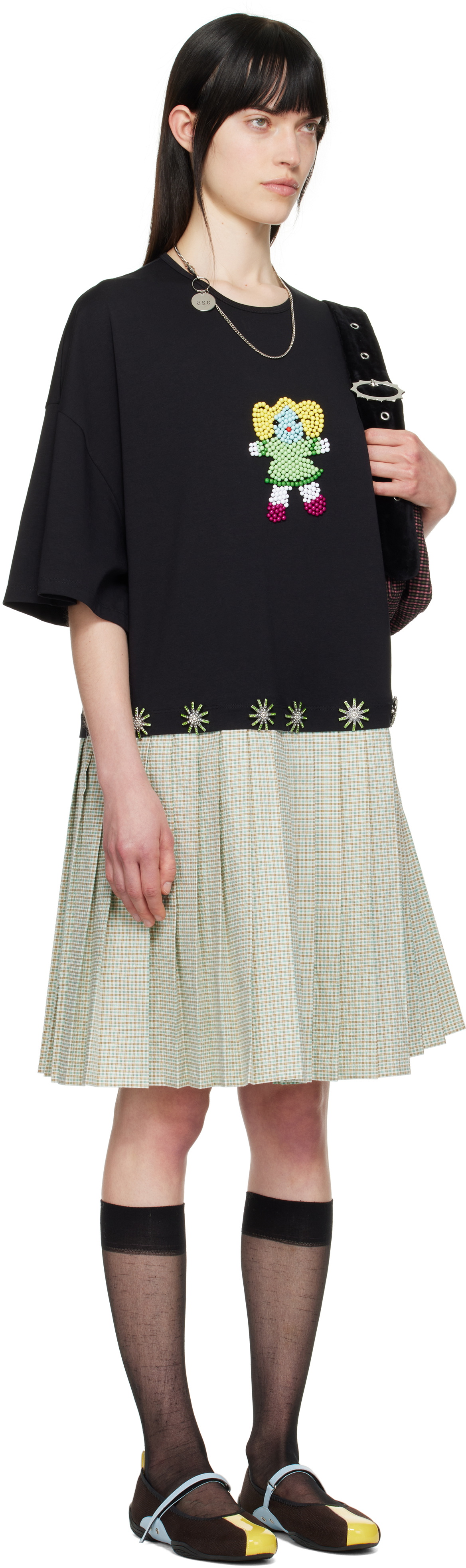 Chopova Lowena Black & Green Saltos Kilt Midi Dress