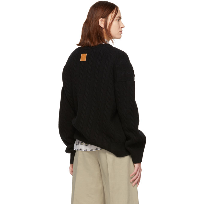 Loewe Black Cable Knit V-Neck Sweater Loewe