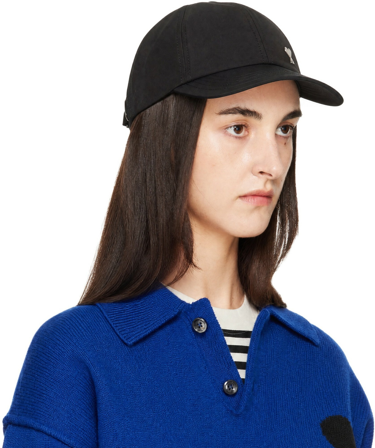 AMI Paris Black Nylon Cotton Ami de Coeur Stud Cap