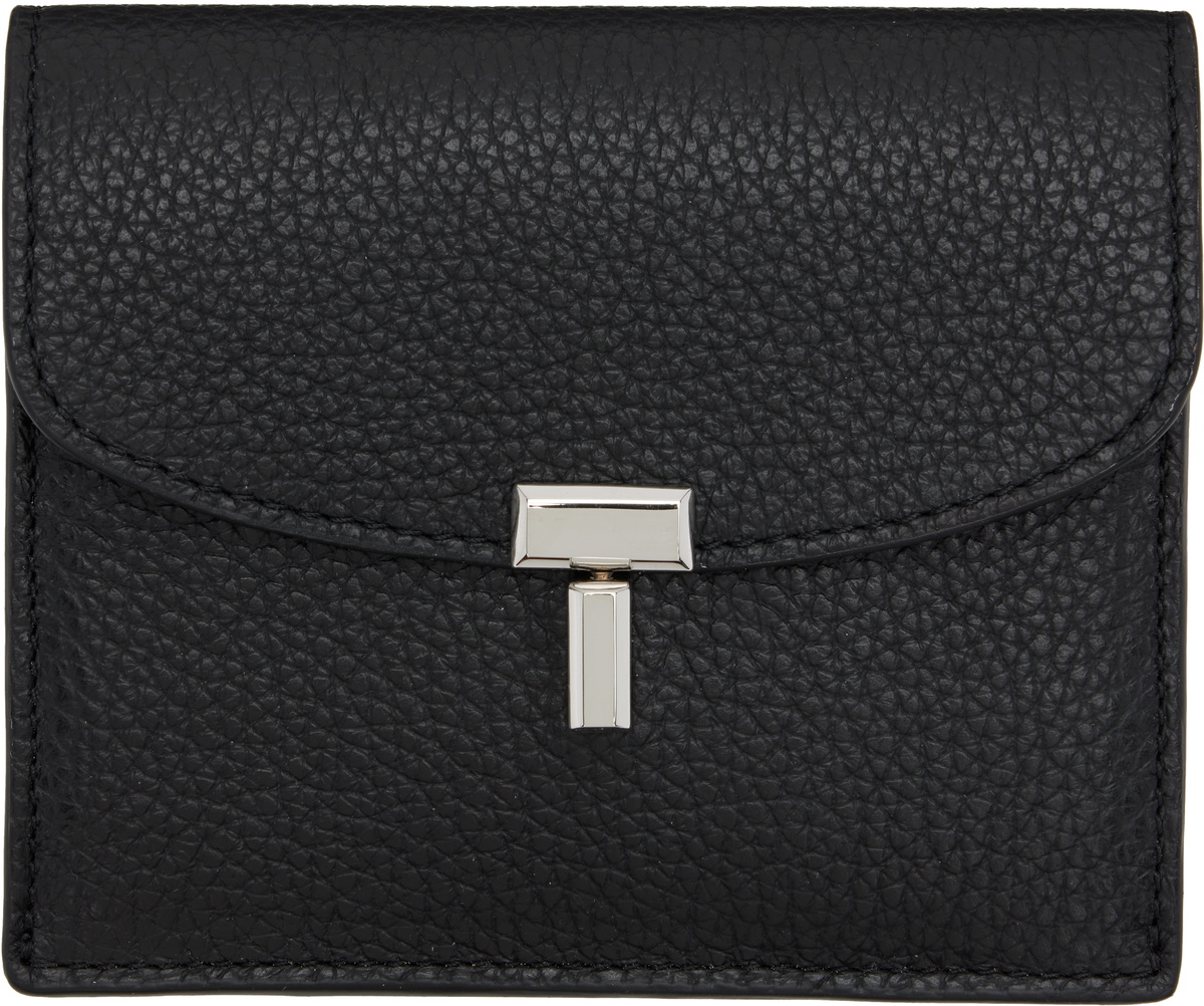 TOTEME Black T-Lock Grained-Leather Card Holder