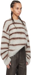 Acne Studios Gray & Burgundy Stripe Sweater