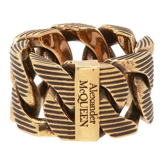 Photo: Alexander McQueen Gold Textured Chain Ring