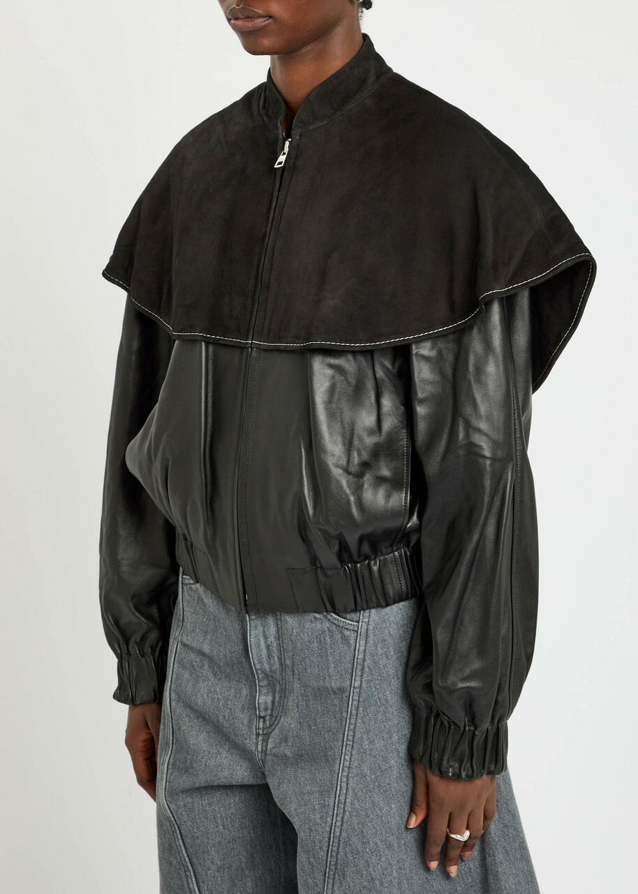 JW Anderson Cape-effect Leather Jacket Black