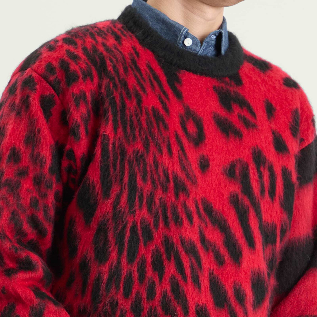Aries Men's Brushed Leopard Jumper in Red/Brown