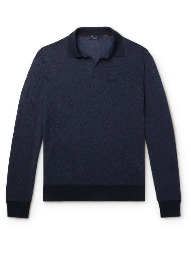Photo: LORO PIANA - Roadster Slim-Fit Knitted Silk and Linen-Blend Polo Shirt - Blue