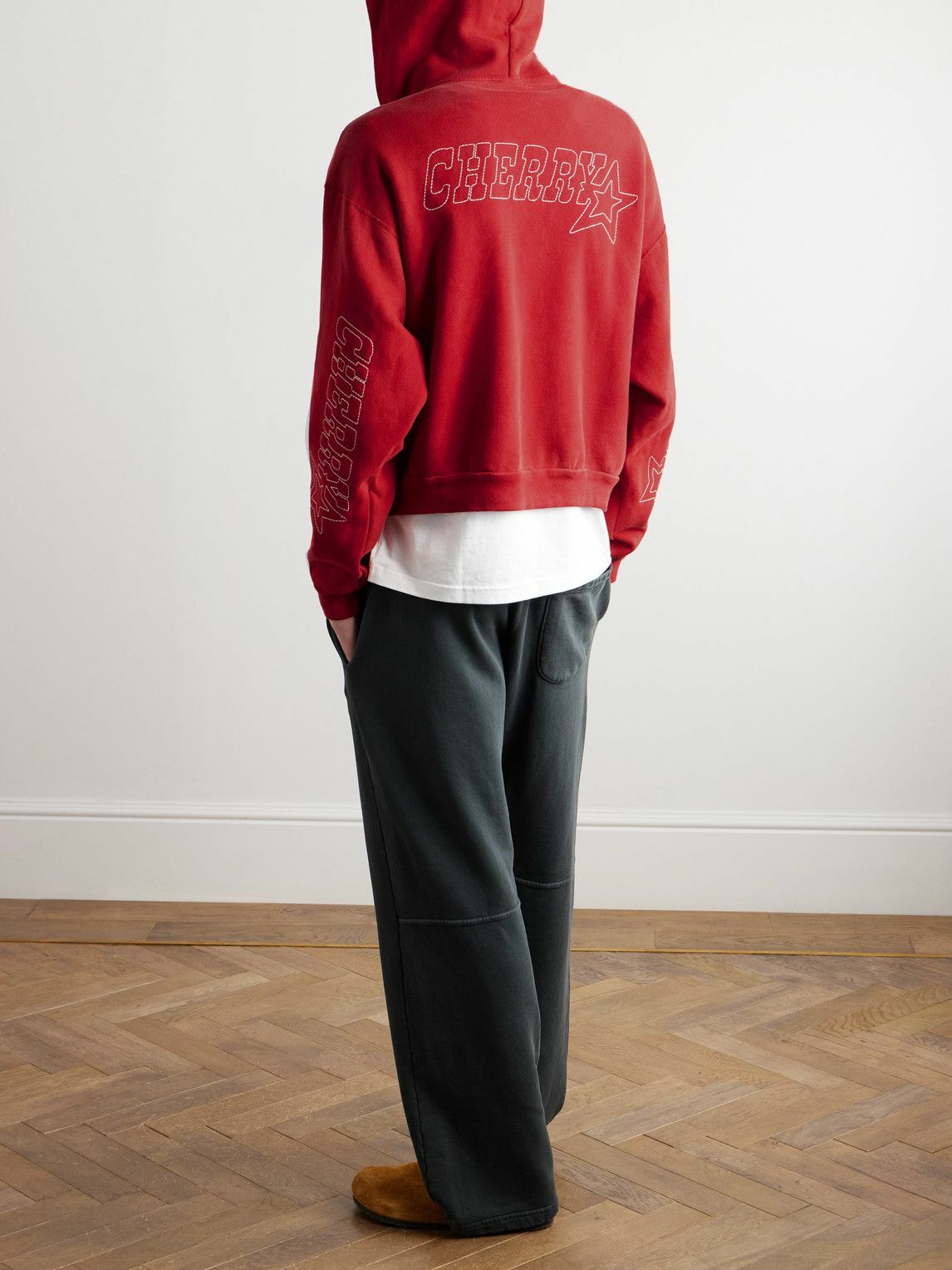 Cherry Los Angeles - Logo-Print Cotton-Jersey Zip-Up Hoodie - Red