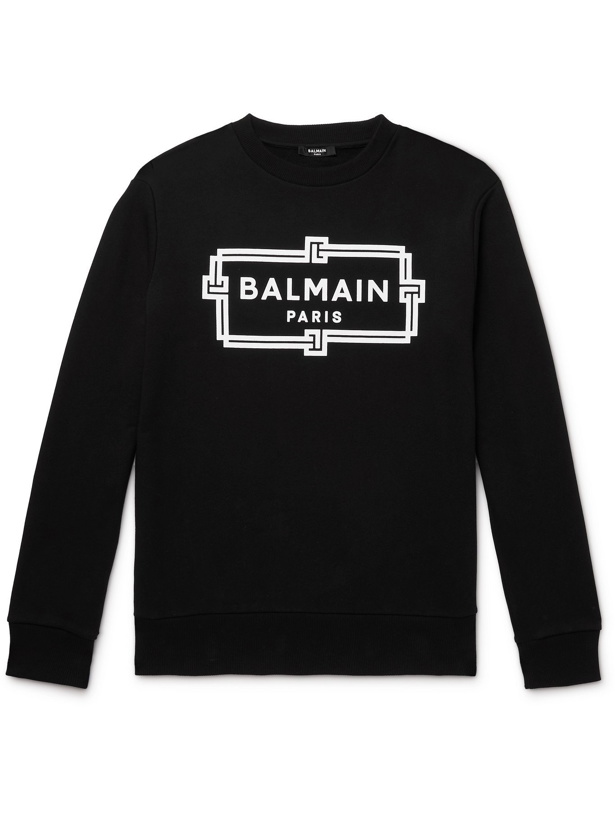 Photo: BALMAIN - Slim-Fit Logo-Print Loopback Cotton-Jersey Sweatshirt - Black