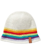 Loewe - Paula's Ibiza Logo-Appliquéd Striped Crocheted Cotton Hat - White