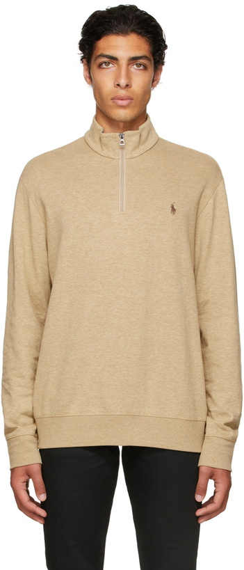 Photo: Polo Ralph Lauren Beige Logo Quarter-Zip Sweater