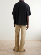 LOEWE - Logo-Embroidered Short-Sleeve Wool-Blend Shirt - Black